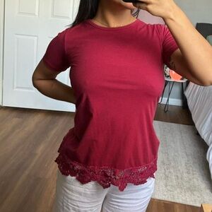 Women's Burgundy Lace Hem Top